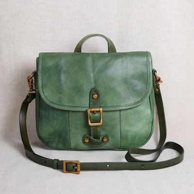 Оригинальная ручная работа, натуральная коровья кожа, женская маленькая сумка через плечо, высокое качество, ретро Сумочка, уникальная мини сумка-мессенджер, сумка-тоут, кошелек - Цвет: Green