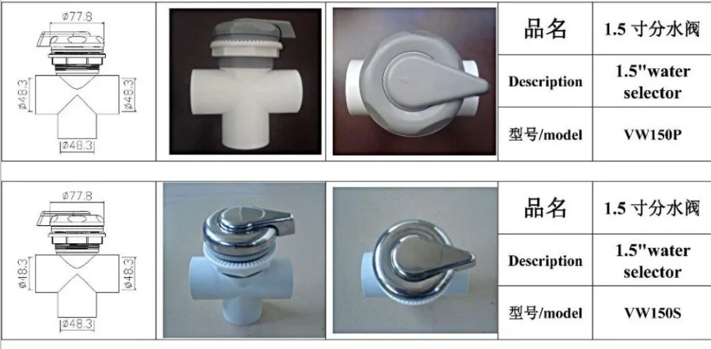1,5 Дюймовый пластиковый переключатель воды спа, вода& горячая ванна селектор воды