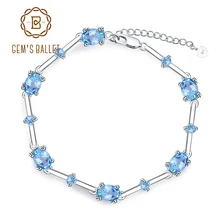 Gem балетки Природный Швейцарский Голубой Топаз чистый 925 серебро цепочка с драгоценными камнями, браслет из звеньев, свадебные Обручение ювелирные изделия