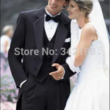 Горячая Распродажа черный фрак смокинг жениха тупым отворотом мужские свадебные костюмы(пиджак+ брюки+ галстук+ жилет)/Лучший мужской костюм/свадебный костюм