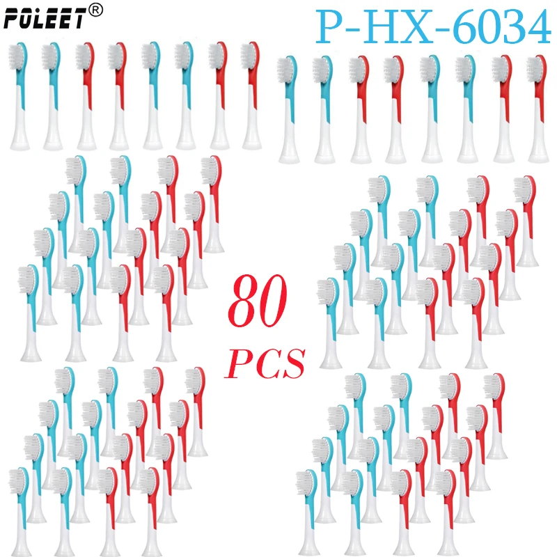 

Poleet 80Pcs/Lot Electric Toothbrush Replacement Heads HX6034 P-HX-6034 For Philips Toothbrush Heads Soft Bristles Oral Hygiene