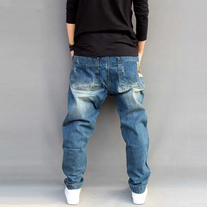 Mens Jeans Casual Joggers Plus Size Hip Hop Harem Denim Pants Camouflage Patchwork Quality Trousers Blue M-6XL