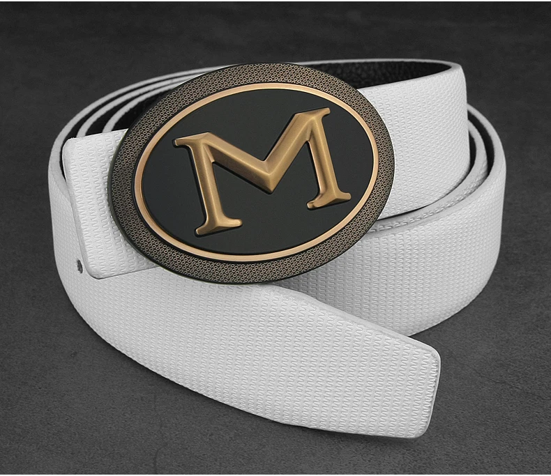 Casual off white letter M men genuine leather belt fashion luxury brand fancy vintage jeans waist belt cintos para hombre marca