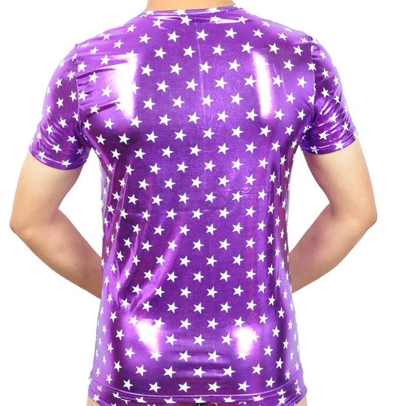 Мужская кожаная рубашка, нижнее белье с рисунком звезды, короткие рубашки, шоу Топ, повседневная одежда - Цвет: Фиолетовый