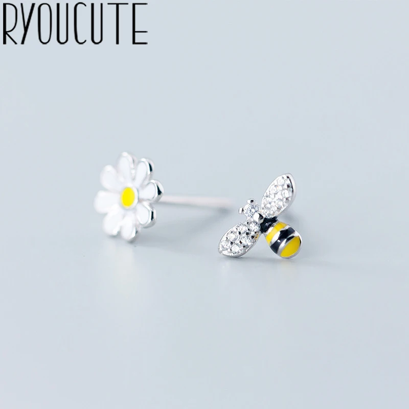 RYOUCUTE Настоящее 925 пробы серебро роскошный бренд корейский пчела серьги в форме подсолнечника для женщин Свадебные ювелирные изделия Pendientes