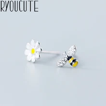 RYOUCUTE Настоящее 925 пробы серебро роскошный бренд корейский пчела серьги в форме подсолнечника для женщин Свадебные ювелирные изделия Pendientes