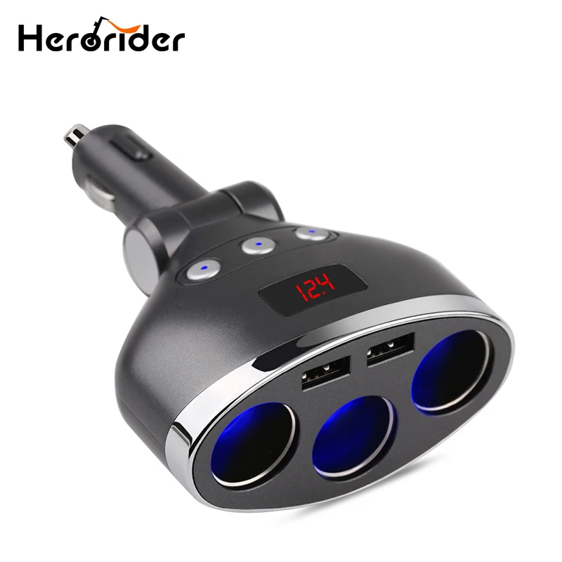 Herorider 3 в 1 двойной USB автомобильный прикуриватель разветвитель разъем 3 прикуривателя Автомобильный USB монитор напряжения для iPhone