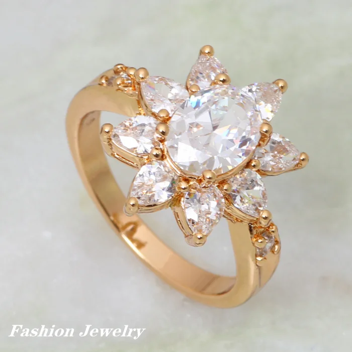 

New 2019 Graceful Wholesale Fashion Jewelry White Cubic Zirconia Gold Flower Rings Women Size 5.5 5.75 6 6.5 7.5 R352