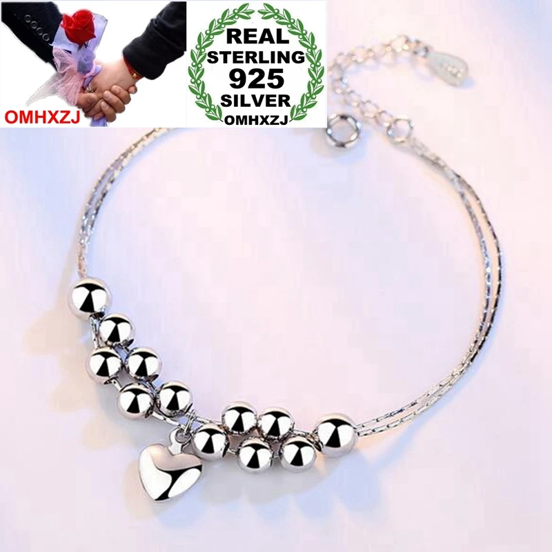 

OMHXZJ Wholesale Sweet Fashion Lovely Woman Girl Wedding Gift Heart Star Ball Beads 925 Sterling Silver Bracelet Bangle SZ111