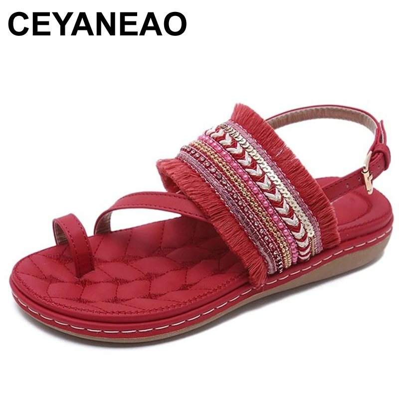 

CEYANEAO Women sandals bohemia Female Slip-on Casual Comfortable ladies Flat shoes Soft bottom plus size woman sandals 35-42E993