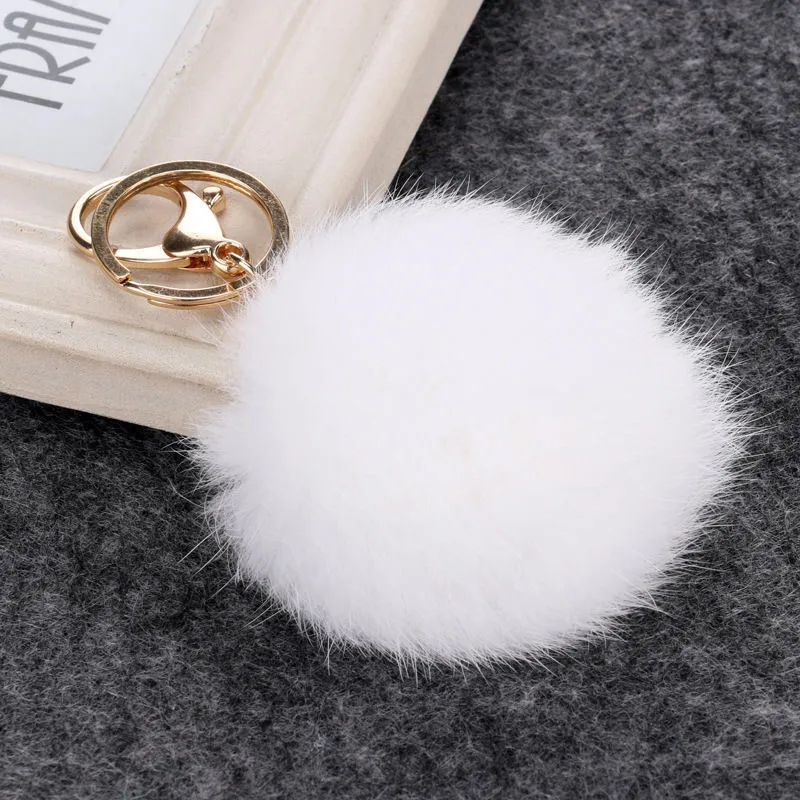 

Colorful Fashion Handbag Cute Bag Blank Ball Pom Pom Rabbit Fur Fluffy Bunny Keychain To Locate Keys Gold Color Ring For Women
