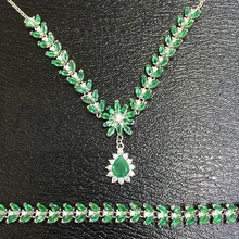 Изумрудный набор натуральный настоящий изумруд 925 Щепка 1 шт. ожерелье, 1 шт. браслет-цепочка 0.13ct* 130 шт., 0.85ct* 1 шт. gem