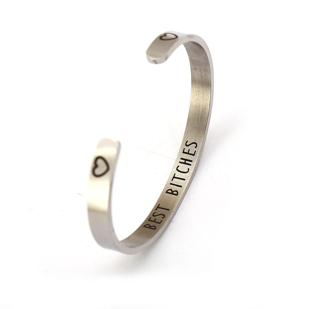 

"BEST BITCHES" Stainless Steel Engraved Mantra Bracelet Cuff Open Bangle for Women Men Jewelry