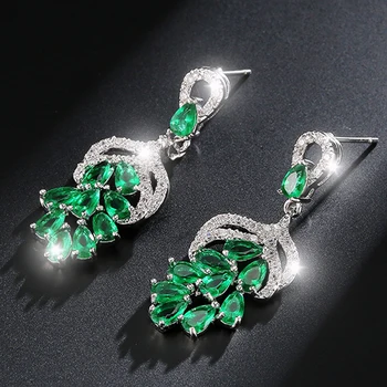

4 Color Zircons Dangle Earrings Luxury Long CZ Crystal Big Drop Earrings For Brides Elegent Evening Dinner Part Wedding Jewelry