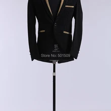 Блестящий черный мужской воротник золотой смокинг куртка/сценическое представление, только куртка