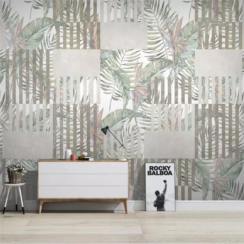 

Tropical plants geometric lines TV background wall professional production mural wallpaper wholesale custom poster photo wall