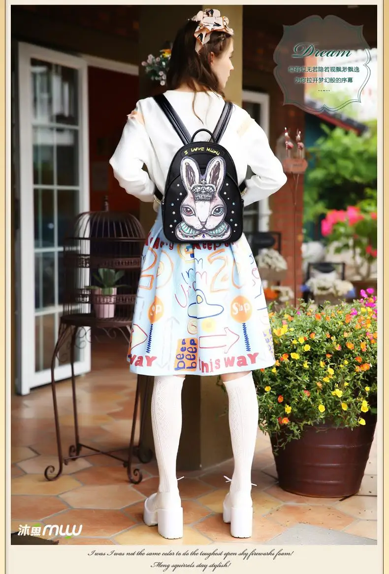 Женский кожаный рюкзак с вышивкой, элегантный дизайн, Женский дорожный портфель, стиль Braccialini, ручная работа, мультяшная краска, кролик