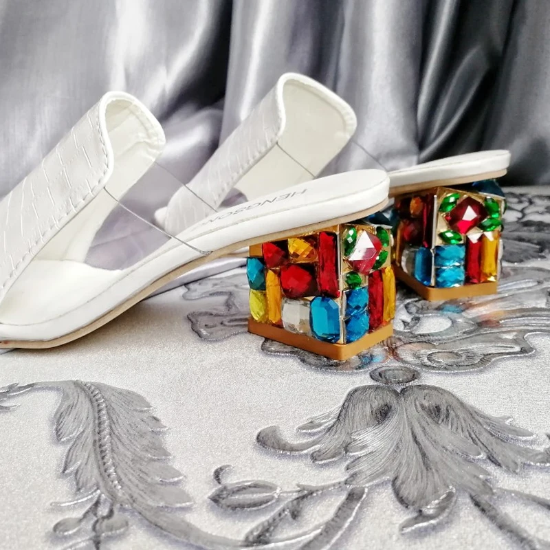 KemeKiss/Коллекция года; Брендовая обувь; большие размеры 34-41; яркие стразы; кристаллы; каблуки; открытый носок; Летняя женская обувь; женские босоножки; шлепанцы