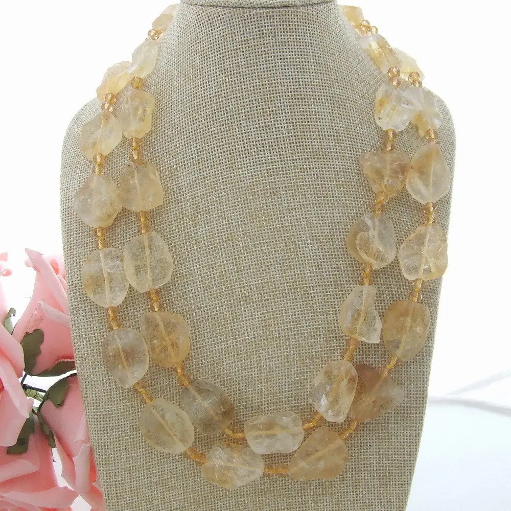 

GE031505 21" 2 Strands Yellow Gems Stone Rough Necklace