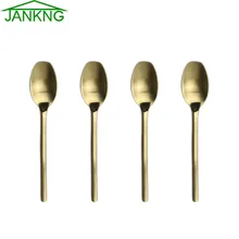 JANKNG 4 Pcs/Lot Gold Spoon 18/10 Stainless Steel Flatware Rice Soup Spoon Heavy Duty Ice Cream Coffee Salad Spoon Dinnerware