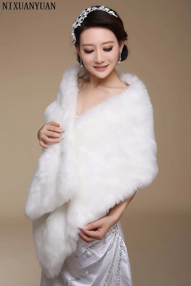 Real-Image-Cheap-Wedding-Wraps-White-Long-Faux-Fur-Wrap-Shrug-Bolero-Coat-Bridal-Shaw