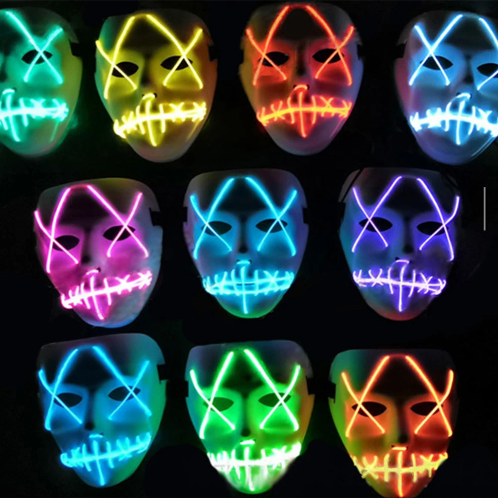 Halloween Mask Led Light Up Party Neon Mask Horror Scary Party
