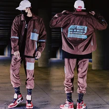 Mens Tracksuit  2 Pieces Sets Men Color Block Patchwork Jacket And Loose Fit Elastic Waist Pants Hip Hop Sweatsuits Streetwear