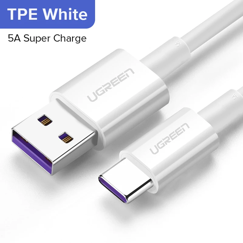 Ugreen 5A usb type-C кабель USB 3,1 быстрое зарядное устройство type-C Серебряный суперзарядный кабель для huawei P10 P20 Pro mate 10 USB C шнур - Цвет: White