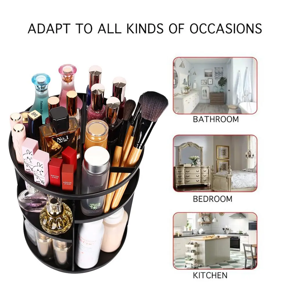 Large Desktop 360 Degree Makeup Organizer Rotating Adjustable Multi-Function Cosmetic Storage Box Brush Holder Jewelry Organizer