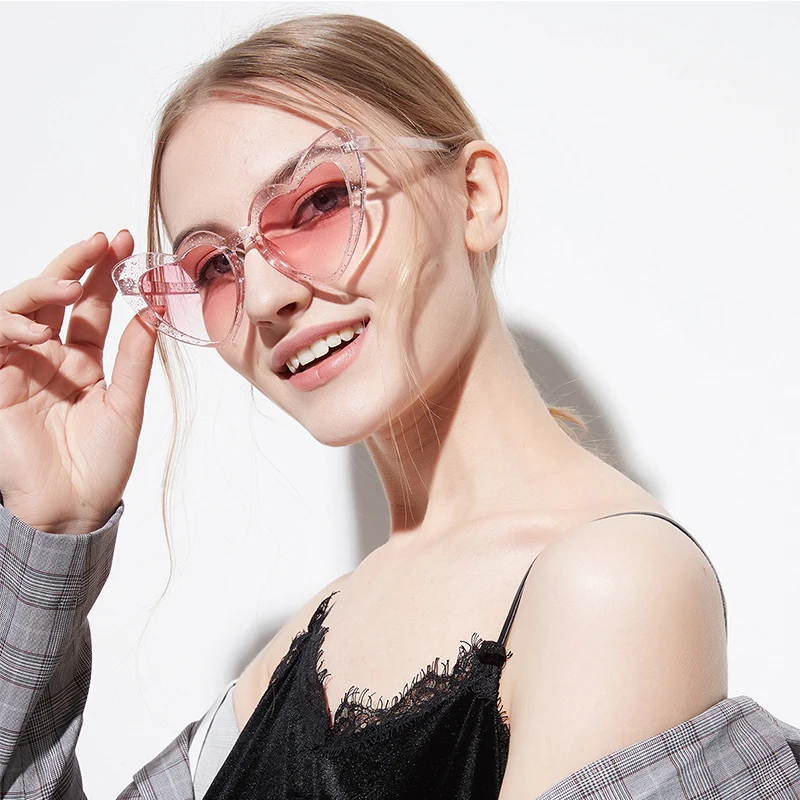 

ROYAL GIRL Love Heart Sunglasses Women 2018 Brand Designer Cute Cat Eye Sun Glasses Female Shiny Glittery Frames UV400 SS116