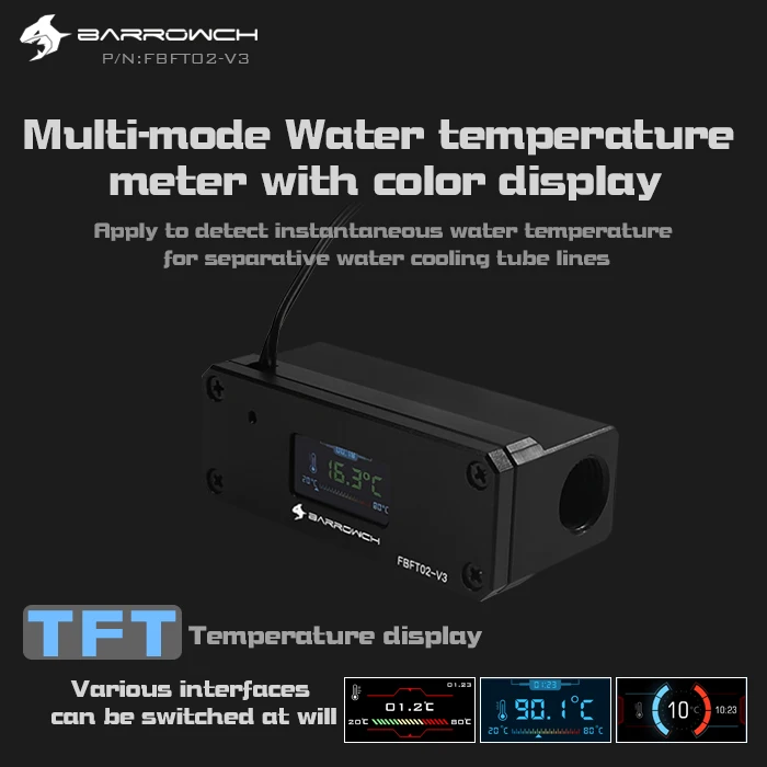 Billige Barrowch FBFT02 V3, Wasser Kühlung Temperatur Meter, Multimode OLED Digitale Smart Display, Echt zeit Temperatur