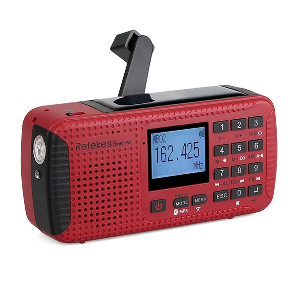 RETEKESS HR11W NOAA погодное радио FM AM аварийный SOS ручной Солнечный приемник с Bluetooth MP3 плеер цифровой рекордер