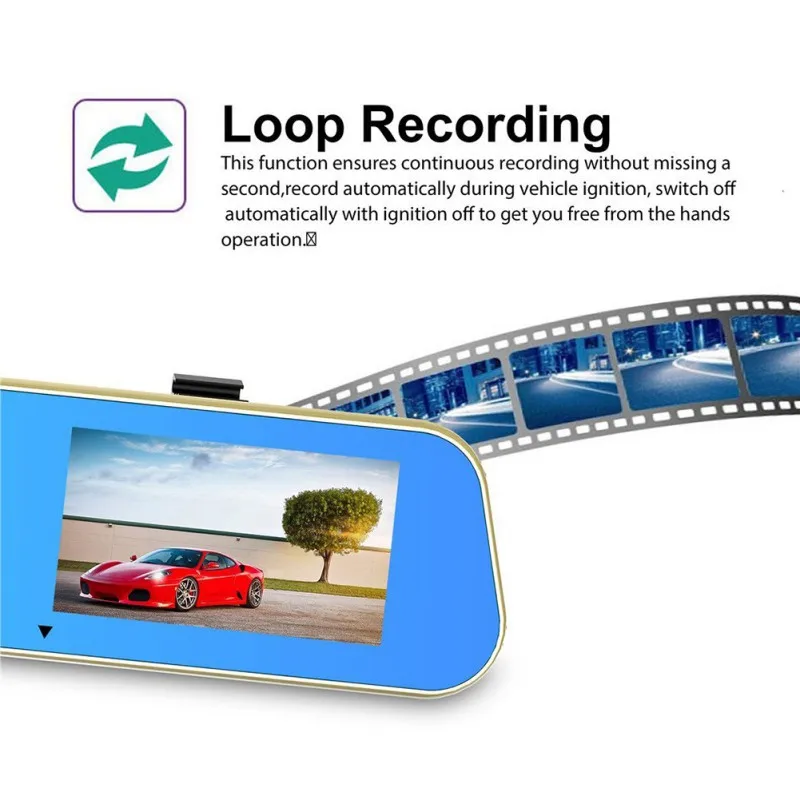 1080 P FHD Автомобильный видеорегистратор синий Зеркало заднего вида Двойной объектив автомобиля Камера два Камера s Loop Запись Регистраторы Авто регистратор видеокамера