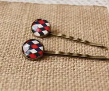 Preppy Scottish Tartan Cross Printed In Tiles Glass Cabochon In Hair Pins for Girls Mediterranean Style Bronze Pliers By Hand