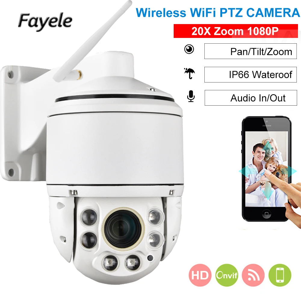 

CCTV Security 1080P Wireless WiFi IP Camera 20X Zoom 4" MINI Speed Dome PTZ Camera 2MP IR100M Audio SD 128G Waterproof P2P Camhi