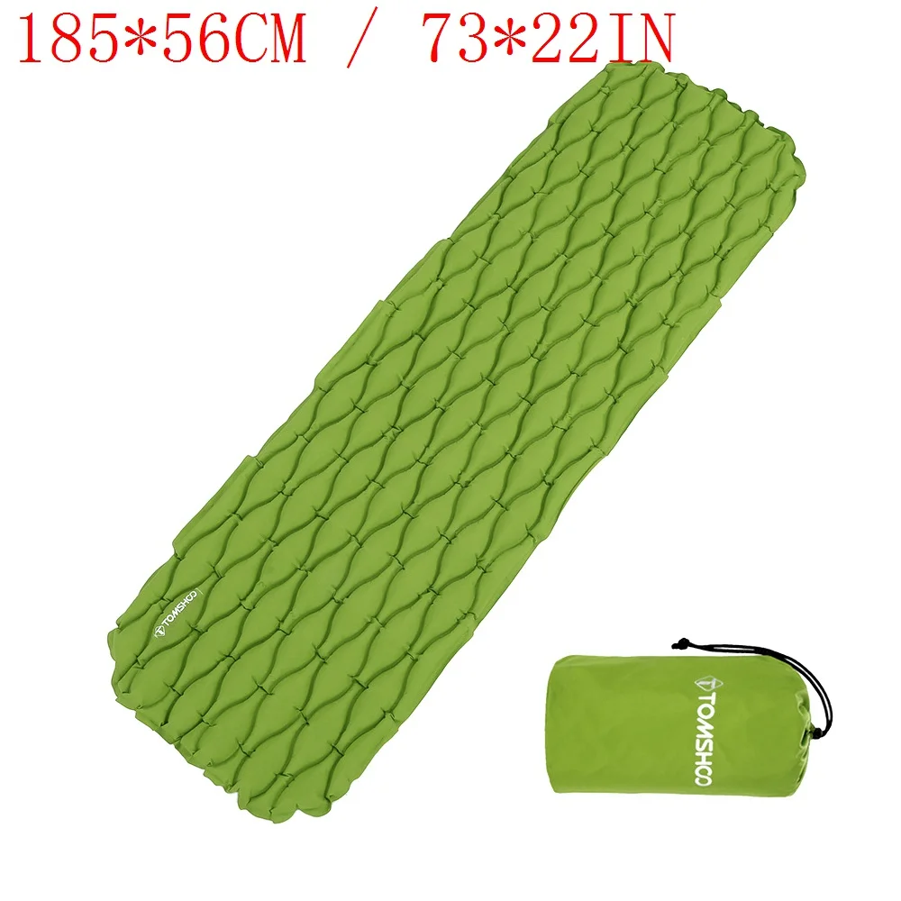 TOMSHOO Outdoor Double Sleeping Pad 2 Person Ultra-light Portable Mattress Inflatable Cushion Mat Camping Mat Pad With Pillow - Цвет: Green without pillow