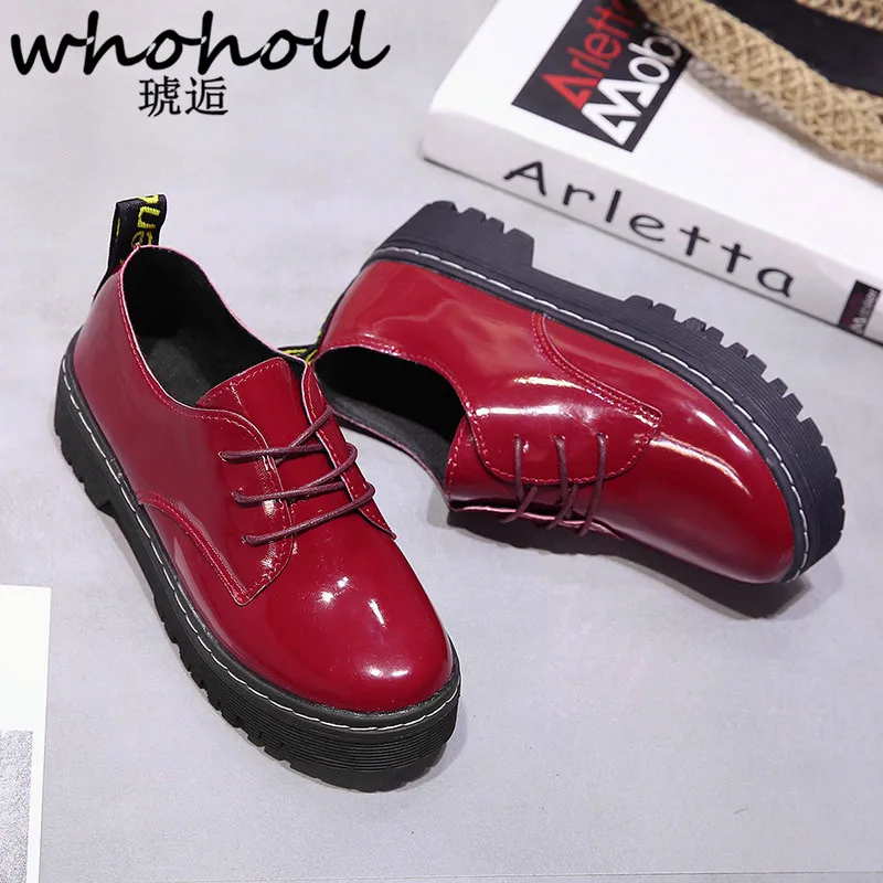 

Flats British Style Oxford Shoes Women Spring Thick Platform Round Toe Soft Leather Oxfords Lace Up Womens Shoes Retro Brogues