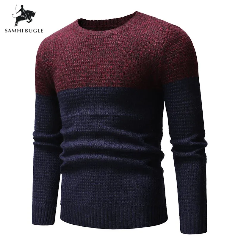 

2019 New Autumn Men Sweaters Guys Boys Male Long Sleeve Patchwork Round Neck Sweaters Male Cotton Slim Fit Sweaters