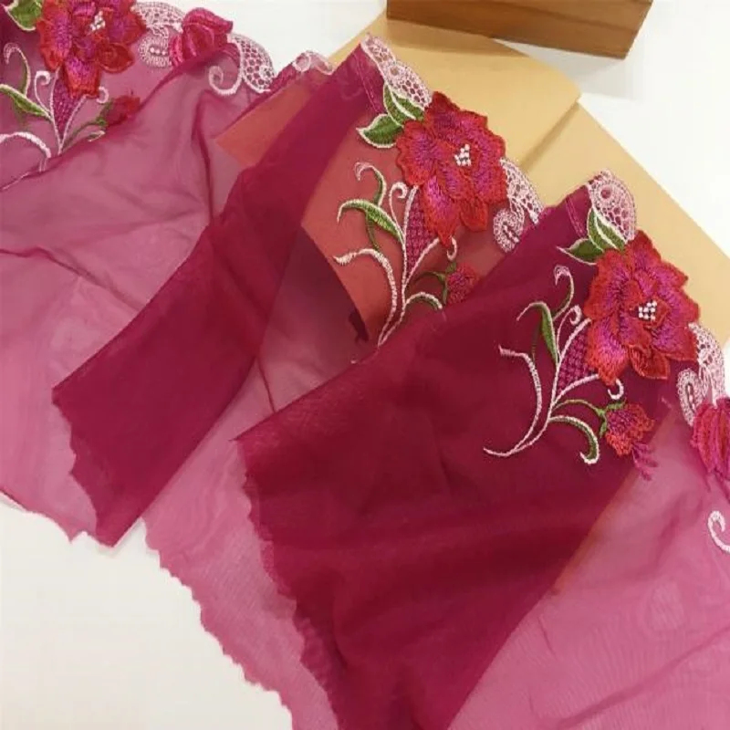 Somelace 2Yds/Lot 25cm Wide Red Gauze Cotton Floral Embroidery DIY Lace Trim for Garments and Wedding Decoration181116 | Дом и сад