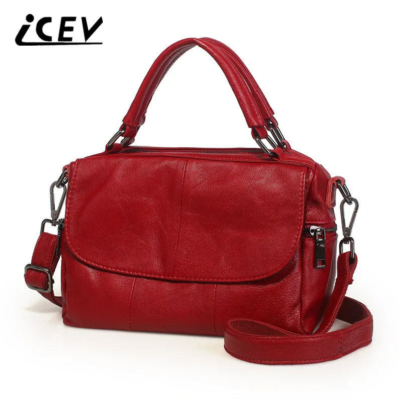 ICEV New Cowhide Women Leather Handbags Genuine Leather Bags Handbags Women Famous Brands Designer High Quality Top Handler Bags icev new simple genuine leather handbags high quality top handle bags handbags women famous brands flower ladies organizer totes