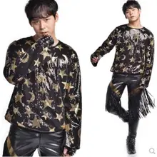 S-5XL новая мужская одежда мода певица DJ DS личности Блестки с длинными рукавами футболки брюки ночной клуб, сценические костюмы