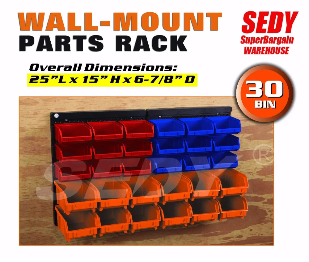 30 PC Bin Wall Mounted Storage Solution Rack Nuts & Bolts Organizer