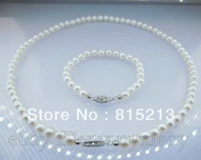 

ddh0059 5-5.5mm white akoya genuine pearl jewelry set necklace 18" bracelet 7.5"-8