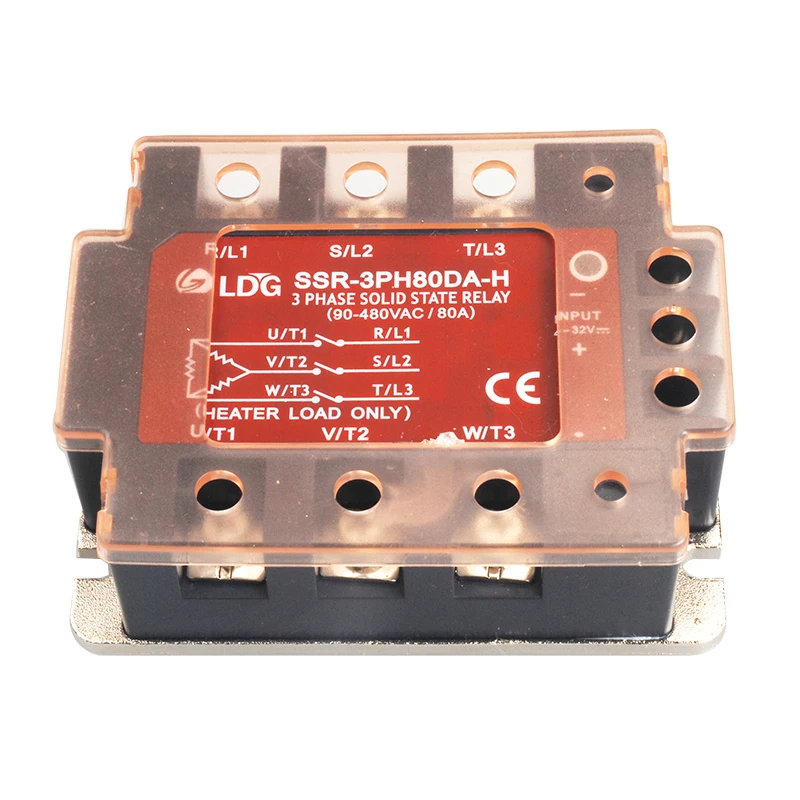 

SSR-3PH80DA-H 3 Three Phase AC Solid State Relay Motor Soft Starter Input 4-32VDC Output 90-480VAC 80A DC to AC SSR Relay