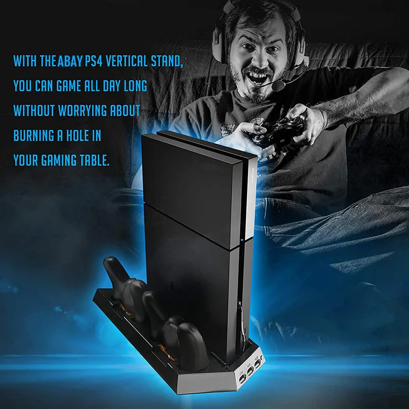  PS4/PS4 Slim Vertical Stands with Cooling Fans Dual Controller Charging Station Cooler Charger For 