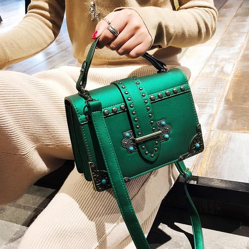 Rivet Turquoise Women Leather Handbags Vintage Sequined Small Las Rivet Turquoise Women Leather Handbags Vintage Sequined Small Las Shoulder Bags S Baobao Bag Dames Tassen Bolsa Sac N9037 In From