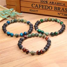 Натуральный Африканский браслет женский Полированный синий тигровый глаз камень Бусины мужской браслет Модный черный браслет
