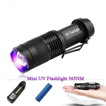 

zoom UV working mini ultraviolet uv flashlight 365nm Black light uv torch 395nm 14500 Rechargeable Battery or AA battery lamp