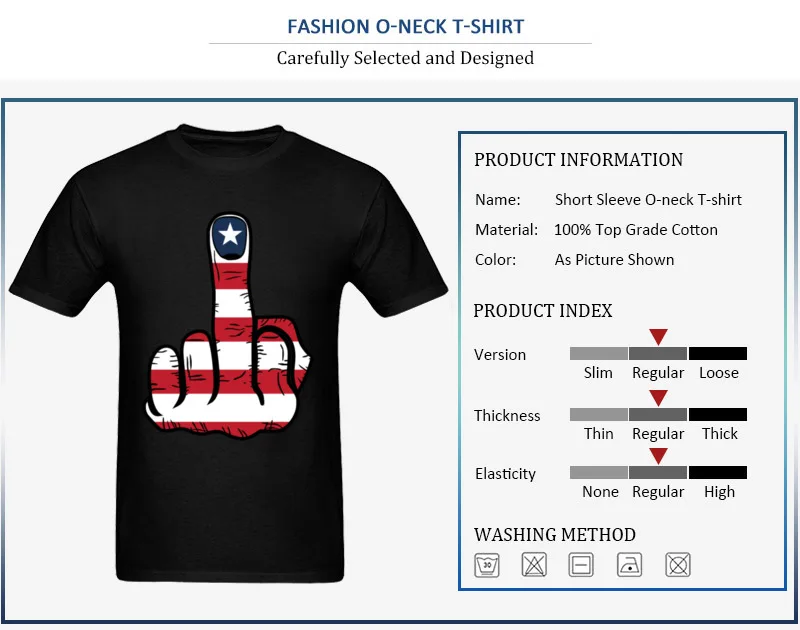 Adult Tops Tees Prevalent Classic T Shirt Pure Cotton Crewneck Short Sleeve Printed Middle Finger USA Flag Clothing Shirt Middle Finger USA Flag
