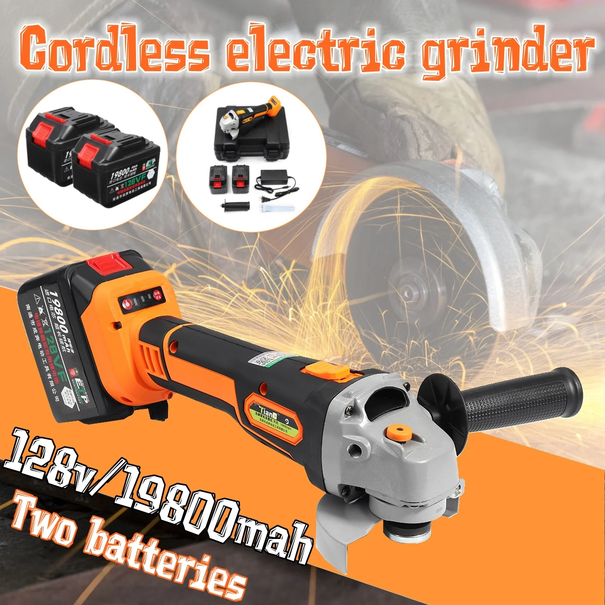 

128V 19800mAh Electric Angle Grinder Cordless Polisher Polishing Machine Cutting Tool Brushless motor Grinding +1/2 Battery